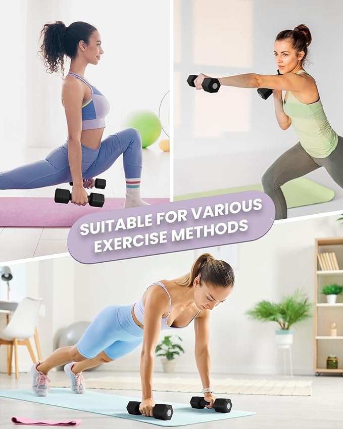 Adjustable Dumbbells Set, 4 in 1 Hand Weights Set for Women Men 10 LB/ 12 LB Dumbbell Pair Each 2lbs 3lbs 4lbs 5lbs Weights Dumbbells Set with TPU Soft Rubber Handle for Home Gym Exercise Fitness