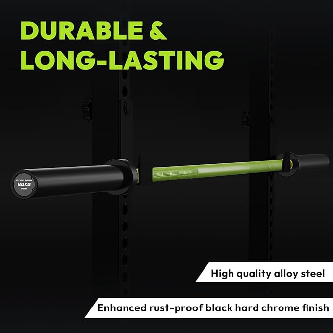 Olympic Barbell, 45lb 2-inch Weight Bar for Bench Press, 7ft Olympic Power Bar, 1000 lb/1500 lb High-Capacity, Hard Chrome, Knurled Grip, Strength Training Deadlift Weightlifting Squat