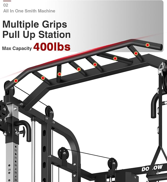 DONOW Smith Machine with Weight Stacks, Multi Function Home Gym System Training Power Cage Squat Rack Dual Cable Crossover Machine All in One