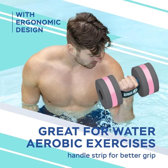 Sunlite Sports Water Weights Pool Exercise Dumbbells, Water Aerobic Equipment, High-Density EVA-Foam Dumbbell with Handle Strip, Aqua Therapy, Pool Fitness, Water Exercise, Set of 2