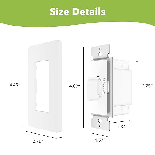 HBN 60 Minute Spring Wound Timer Switch, Energy-Saving Mechanical Timer Switch for Lights, Bathroom Fan, Easy Installation and Operation, No Neutral Required, ETL Listed