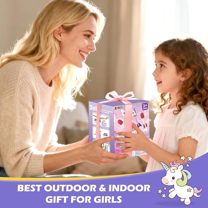3 in 1 Musical Jump, Toss Ring Game and Stomping Launch Unicorn Rocket Launcher for Kids Outdoor Toys with Remote Control, Indoor Outside Toy for Kids Ages 3-8