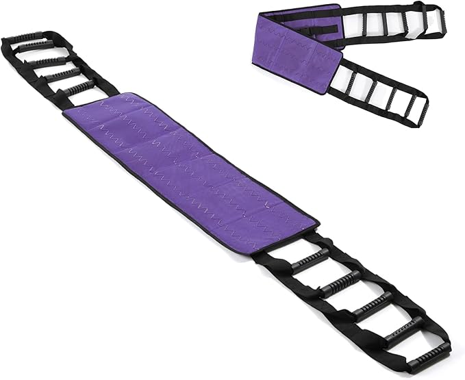 Rhino Valley Transfer Sling, Gait Belt with 10 Padded Handles, Non-Slip Nursing Transfer Belt, Safety Standing and Lifting Aid for Disabled, Elderly, Seniors, Injured, Purple+Black