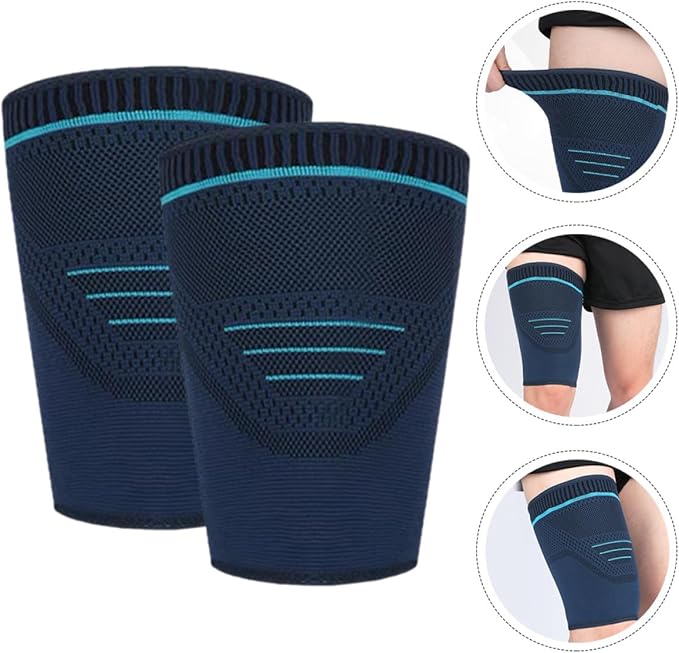 Hemoton 2pcs Compression Thigh Sleeves Leg Wraps Navy Knit Fabric Sports Support for Outdoor Running Basketball Men