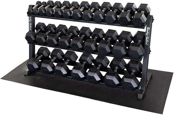 Body-Solid (GDR603T) 60 inch Dumbbell Rack with 3rd Tier - Stand Only, Heavy-Duty Dumbell Weight Storage Racks for Hand Weights, Home Gym Organizer Can Hold 5-70 lbs. Hex Dumbbells