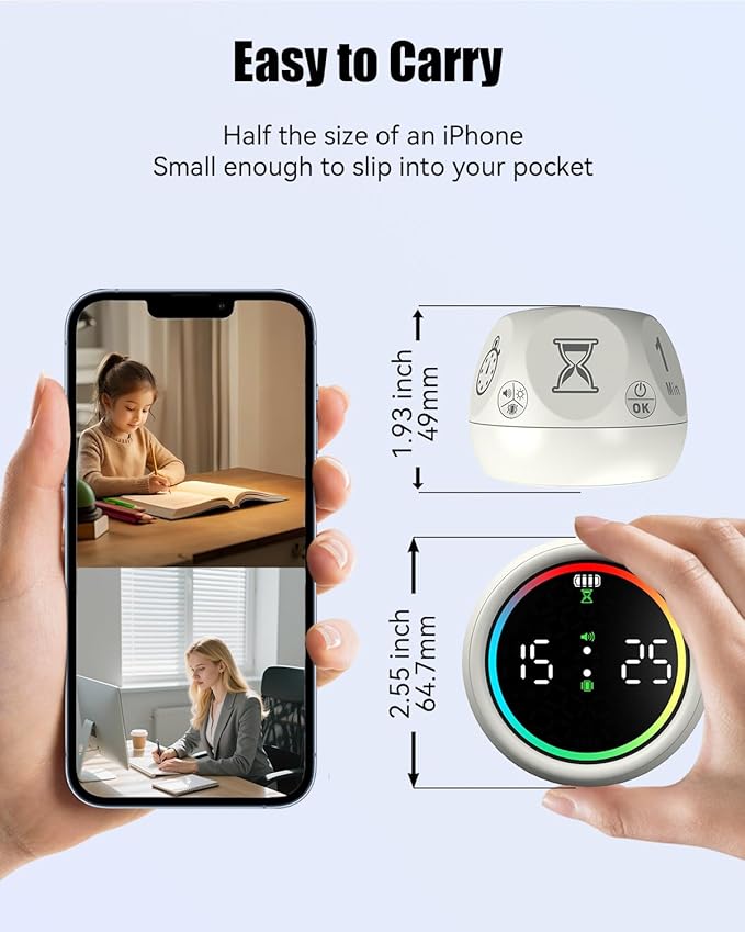 Pomodoro Timer Cube, Productivity Timer for Kids with 1, 5, 10 Min Preset Countdown, Stopwatch and Custom Countdown, for ADHD, Study, Work, Fitness, Cooking (White)