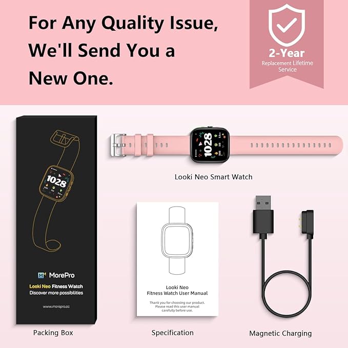 MorePro Smart Watch (Answer/Make Call), 1.83” Health Fitness Watch with Heart Rate, Blood Pressure,SpO2 and Sleep Monitor, 100+ Sports Modes, IP68 Waterproof Fitness Tracker for Men Women, Pink