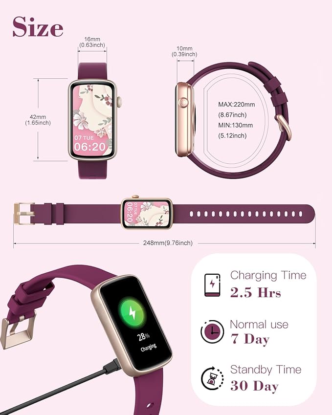 Fitness Watches for Women, LYNN2 Fitness Tracker with Heart Rate Monitor Blood Oxygen/Sleep Tracker Pedometer, Slim Step Tracker Watch for iOS/Android Phones Waterproof (Purple)