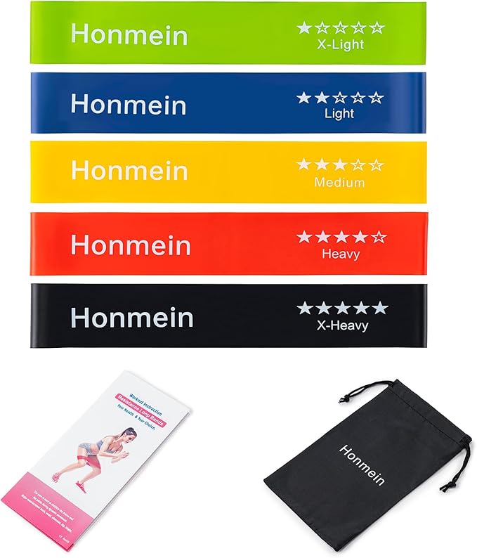 Honmein Resistance Bands for Working Out, Exercise Bands with 5 Resistance Levels Fit for Home Fitness, Strength Training, Natural Latex Resistance Band Include Instruction Guide and Carry Bag