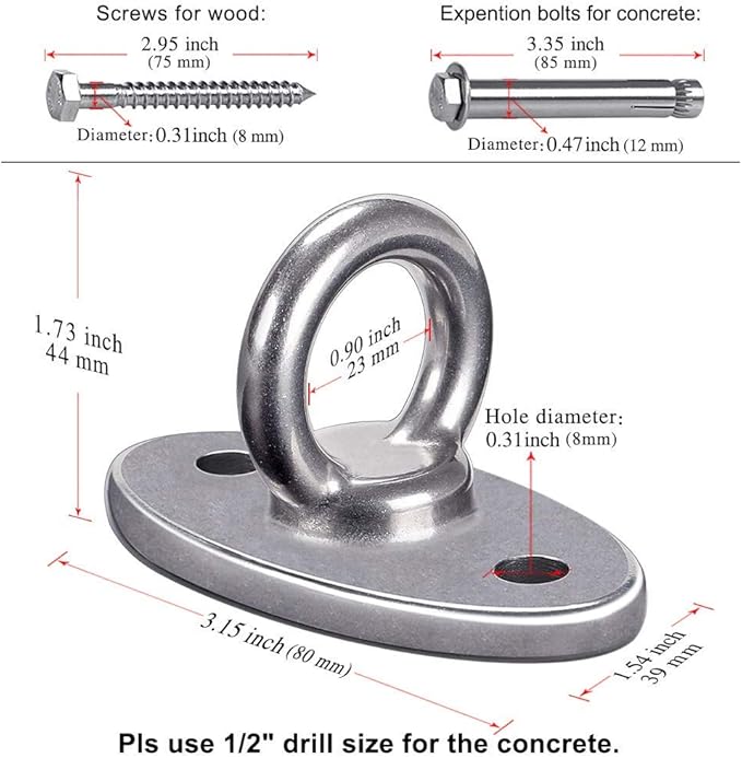 SELEWARE Ceiling Mount Cast Stainless Steel Swing Hanger Wall Anchor Hanging Yoga Swing Hammock Chair Suspension Straps Heavy Bag and More 2 Pcs