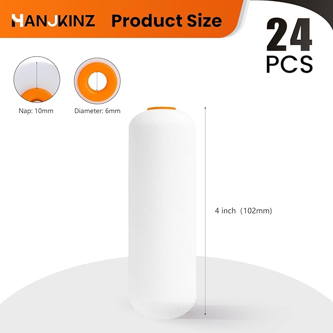 Foam Paint Roller, 24 Pack, 4 Inch Mini Paint Roller Covers, High Density Foam Paint Roller, Small Paint Rollers for All Flat Surfaces, Suitable for Wall,Kitchen Cabinets, Doors, Tables, Etc
