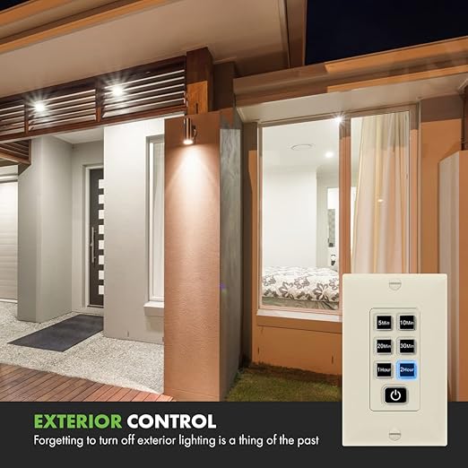 TOPGREENER 2-Hour No Neutral Wire Countdown Timer Switch, 5-10-20-30 Min 1-2 Hour Settings, for Fans and Lights, 120VAC 60Hz, 1/2HP, 150W LED, UL Listed, TGT06-2H-JT-LA, Light Almond
