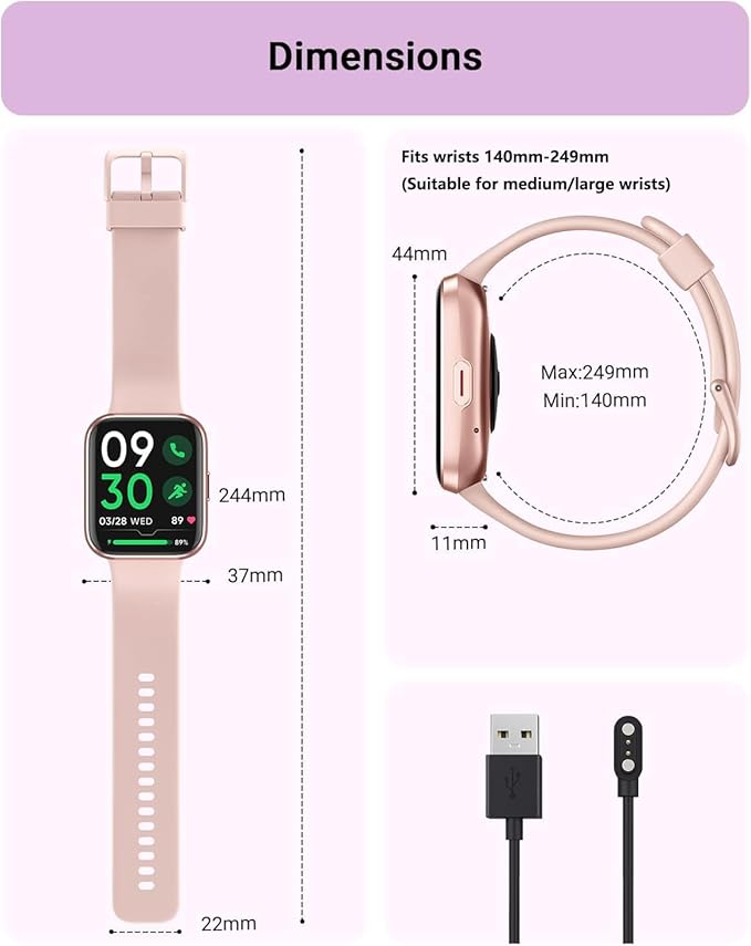 Tensky Smart Watch for Women Android & iPhone, Alexa Built-in, 1.8" Touch Screen Fitness Tracker with Answer/Make Calls, 3ATM Waterproof Heart Rate/Sleep/SpO2 Monitor, Pedometer, 100+ Sport Modes