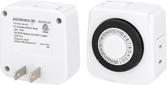 Baomain 2-Pack Indoor Timers Plug Mechanical 2 Prong 24-Hour Mini Lamp Timers, BND-60/U44 for Electrical Outlets, Fish Tank, ETL Listed