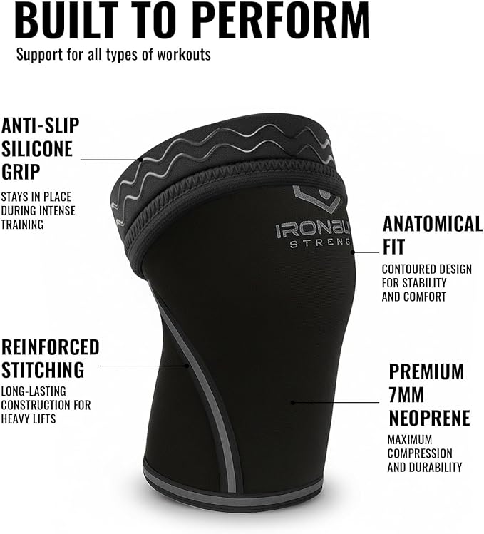 Iron Bull Strength Knee Sleeves 7mm (1 Pair) - Compression Brace & Knee Sleeve For Weightlifting, Powerlifting & Cross Training - Knee Support for Squats - Men & Women