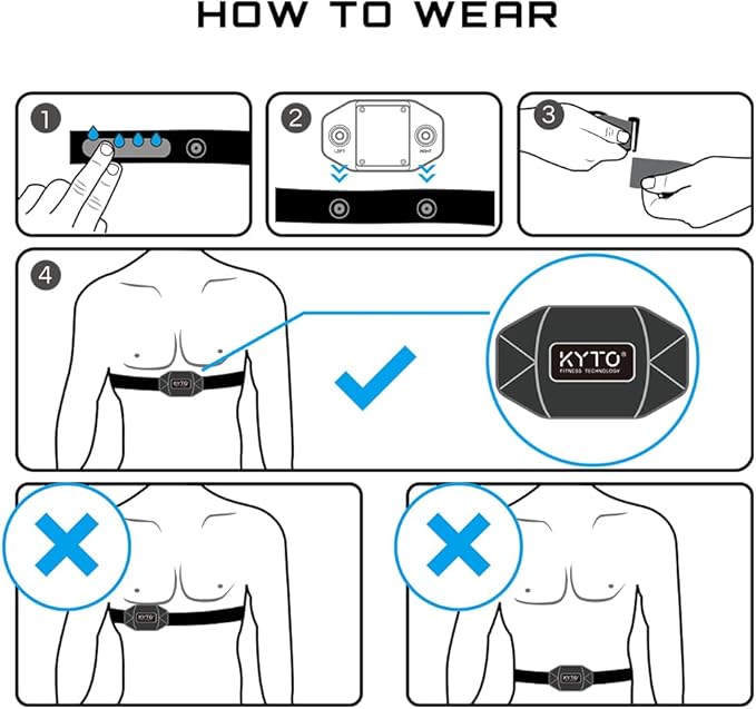 KYTO Heart Rate Monitor Chest Strap - ANT+ & Dual Bluetooth 4.0 HR Sensor, IP67 Water-Resistant, Compatible with Peloton, Zwift, Garmin, Precise HR Tracker for Running & Cycling