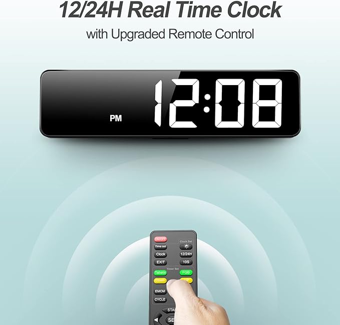 Gym Timer 15" Large LED Display Wall Clock | Interval Workout | Countdown & Up | Stopwatch | 12 Adjustable Volume | 3 Installation Ways | Digital Timer for Fitness Home Garage Gym and Outdoor Sport