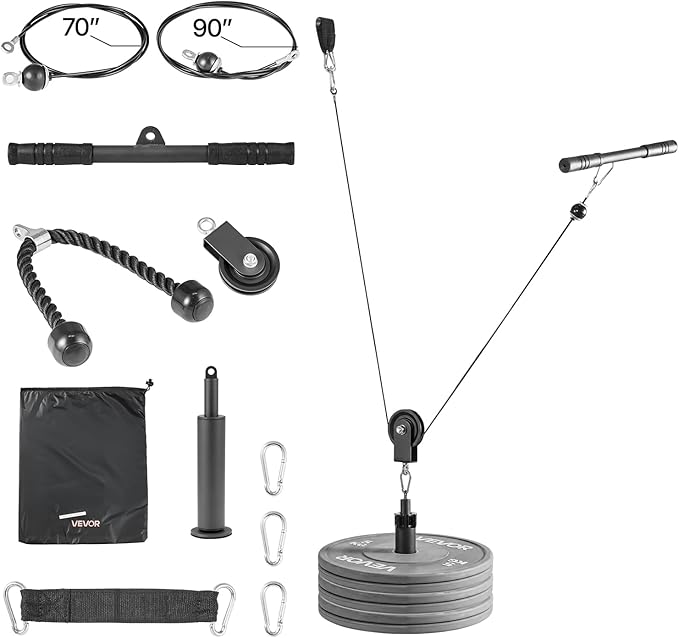 VEVOR LAT Pulldown Attachments, Cable Machine Rowing T-bar V-bar Tricep Pull Down Bar, Back Strength Training Rubber Coated Handle Grip, Bicep Curl Tricep LAT Pulldown Bar for Home Gym Fitness