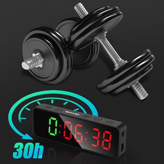 Small Gym Timer Clock Stopwatch Magnetic Workout Interval Timer, Large LED Digital Display, Home Accessories Countdown Clock for Home Gym Garage Schools (Matte Black)