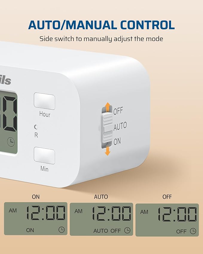 DEWENWILS 24 Hour Programmable Digital Timer Outlet, Timers for Electrical Outlets, Light Timer for Indoor Lamp Fan Aquarium, 1 Grounded Outlet, 125V/15A/1000W, 3 Prong, 1/2 HP, 1 Pack,White