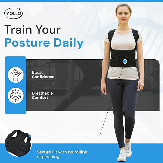YOLLO Posture Corrector for Women & Men, Adjustable Back Brace for Upper & Lower Back Support, Breathable Shoulder Straightener for Pain Relief, Spine Support Corrector, Medium/Large, Black