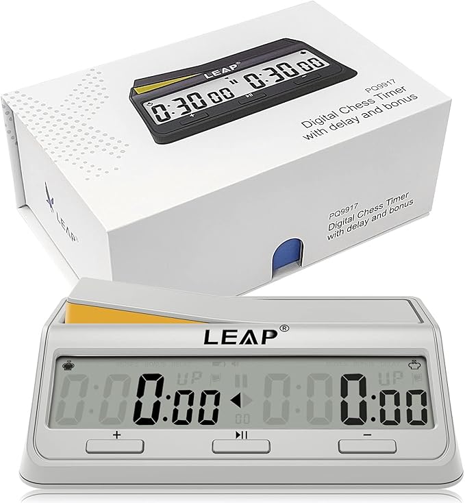 LEAP Chess Clock Digital Chess Timer Advanced for Board Game and Chess Timer with Large Screen Bonus & Delay Count Down up Alarm Milk Wihite