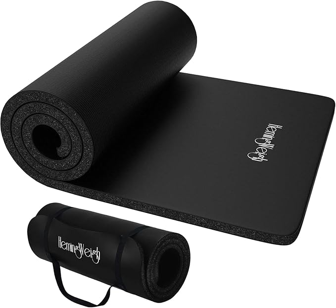 HemingWeigh 1 Inch Extra Thick Non Slip Yoga Mat - Exercise Mats for Home Workouts, Black (70"L x 23"W)
