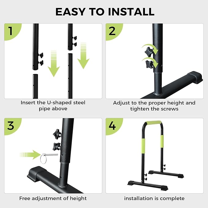 Walking Pad Handle Bar Only, Compatible with Walking Pads 24.4'' Wide, Adjustable Handrail Height (Max 43.3''), Parallettes Bar, Non-Slip Base, Tool-Free Assembly, Sturdy Support, Green