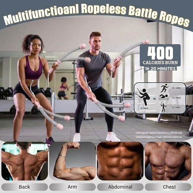 Portable Cordless Battle Ropes (Adjustable Weights) – Ropeless Weighted Exercise Equipment for Home Gym with Storage Bag | Low-Impact Workout, Strength & HIIT Training for Men & Women
