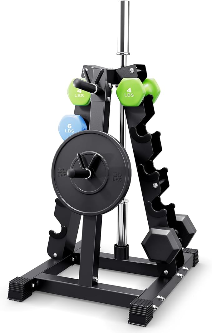 YOLEO 5-Tier A-Frame Dumbbell Rack Stand, Heavy-Duty 3-in-1 Weight Rack for Dumbbells, Barbells & Plates, Space-Saving Home Gym Organizer, 1100LBS Capacity, 19.5"x24.6"x30.7" (Rack Only)