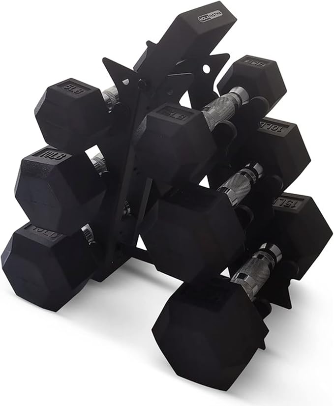 HolaHatha Hexagonal Dumbbell Weights Set, Home Gym Equipment Set, Portable Weighted Exercise Dumbbells for Fitness, Training, and Lifting Workouts