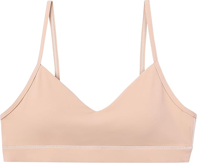 Oalka V Neck Sports Bra for Women Adjustable Padded Thin Straps Wireless Yoga Bras