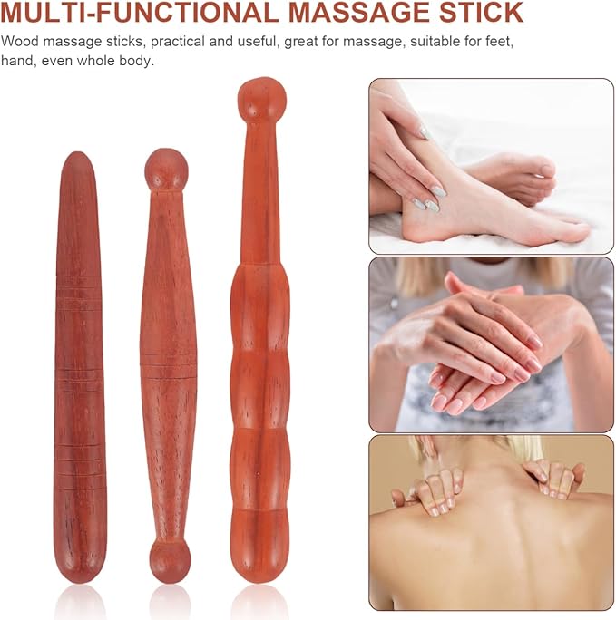 Healifty 3Pcs Wooden Reflexology Sticks Foot Hand Massage Wooden Stick Tools Thai Face Neck Back Waist Massager Trigger Points