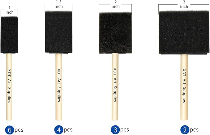XDT Foam Paint Brushes 15Pc Set, Sponge Paint Brushes for Staining, Crafting & Painting- Durable Foam Brushes and Sponge Brushes Set