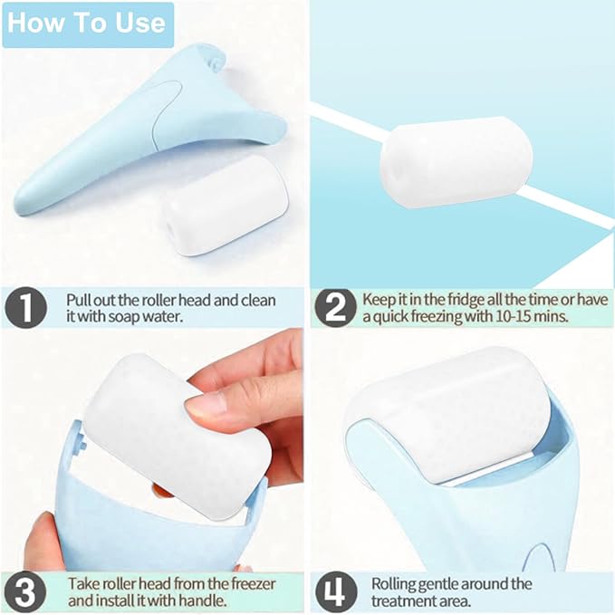 Ice Roller for Face, Face Roller-Cold Massage Stick for Cooling and Calming Puffiness Wrinkles Fine Lines - Skin Care Tools- Self Care Gifts for Women Men (Light Blue)