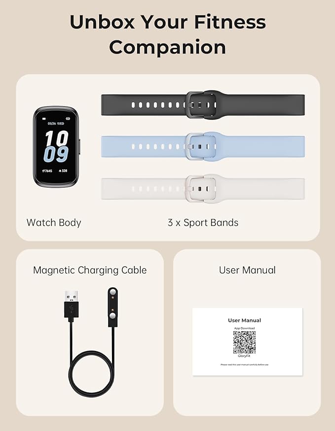 Fitness Tracker with 24/7 Heart Rate Monitor, Sleep Tracker - 3 ATM Waterproof Fitness Watch Calorie Step Counter Smart Watch Includes 3 Sport Bands for Android iOS Women Men, Black