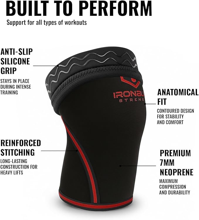 Iron Bull Strength Knee Sleeves 7mm (1 Pair) - Compression Brace & Knee Sleeve For Weightlifting, Powerlifting & Cross Training - Knee Support for Squats - Men & Women