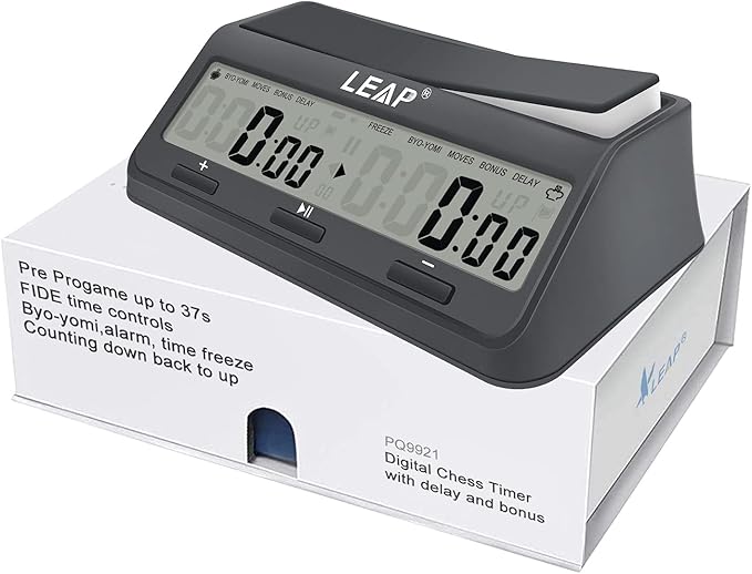 LEAP Chess Clock Digital Chess Timer Advanced for Board Game and Chess Timer with 9921 Updated Byo-yomi Bonus & Delay Count Down up Alarm Grey