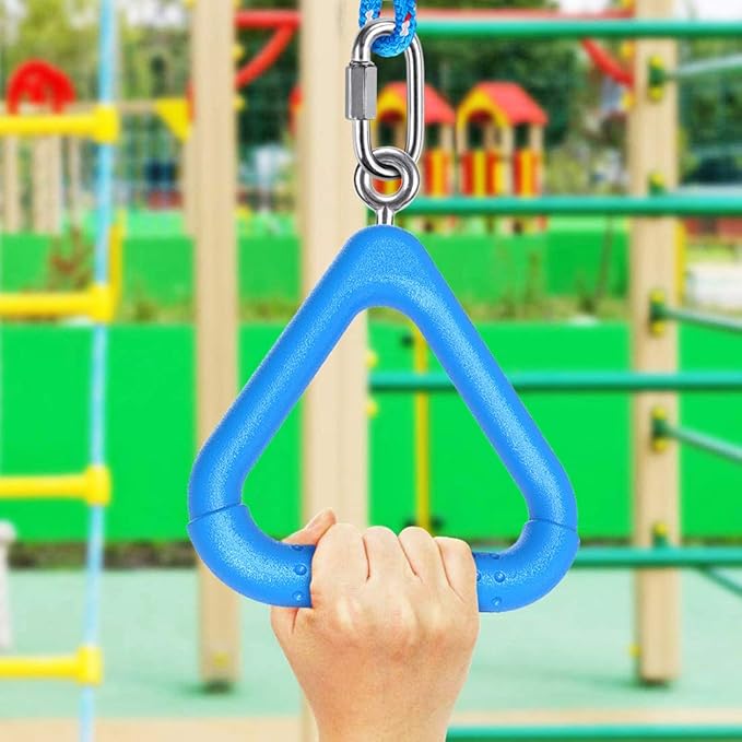 Dolibest 2Pcs Trapeze Swing Bar Rings with Carabiners, Swingset Accessories Outdoor for Ninja Swing Set Accessories Monkey Ring,Obstacle Ring Toys Set for Kids Blue