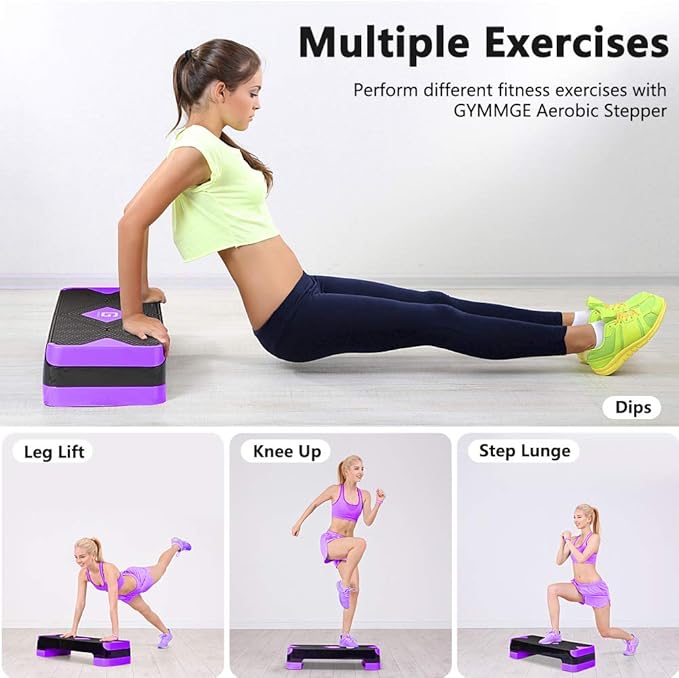 GYMMAGE Adjustable Workout Aerobic Stepper, Aerobic Exercise Step Platform with 2 Risers, Exercise Step Deck for Fitness, 26.5" Trainer Stepper with Non-Slip Surface Home Gym & Extra Risers Options