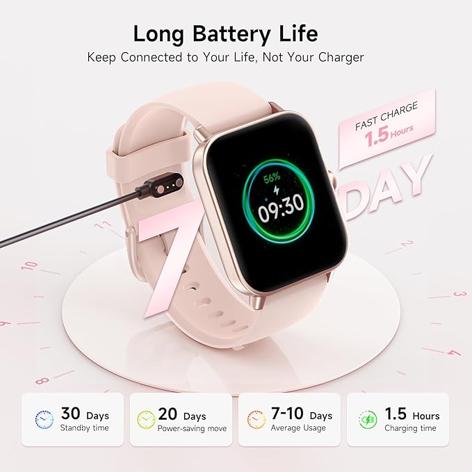 Smart Watches for Women,1.85" HD Display Compatible iPhone/Android (Answer/Make Calls),110+ Sport Modes Fitness Tracker with Heart Rate/Sleep/Sp02 Monitor,200+watch Face IP68 Waterproof (Pink, 1.85)