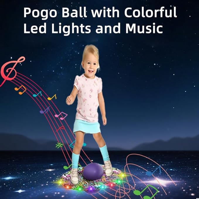 Anby Colorful LED Light Up Pogo Ball with Music - Fun Balance Trick Bounce Board Jumping Ball Toy for Kids, Perfect for Outdoor & Indoor Play, Gift for Boys and Girls Up to 200 lbs (Purple)