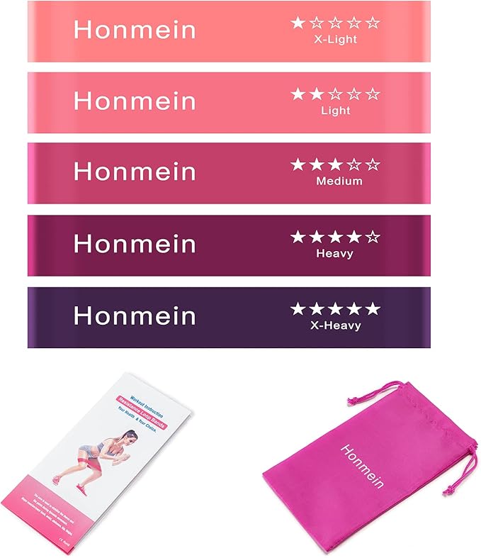 Honmein Resistance Bands for Working Out, Exercise Bands with 5 Resistance Levels Fit for Home Fitness, Strength Training, Natural Latex Resistance Band Include Instruction Guide and Carry Bag