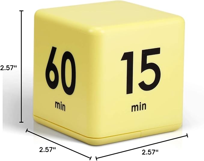 Weewooday Cube Timer, Gravity Sensor Flip Timer for ADHD Productivity, Classroom Kitchen Study Workout Cooking Desk Timers for Time Management, 15 20 30 60 Minutes Countdown Tool(Yellow)