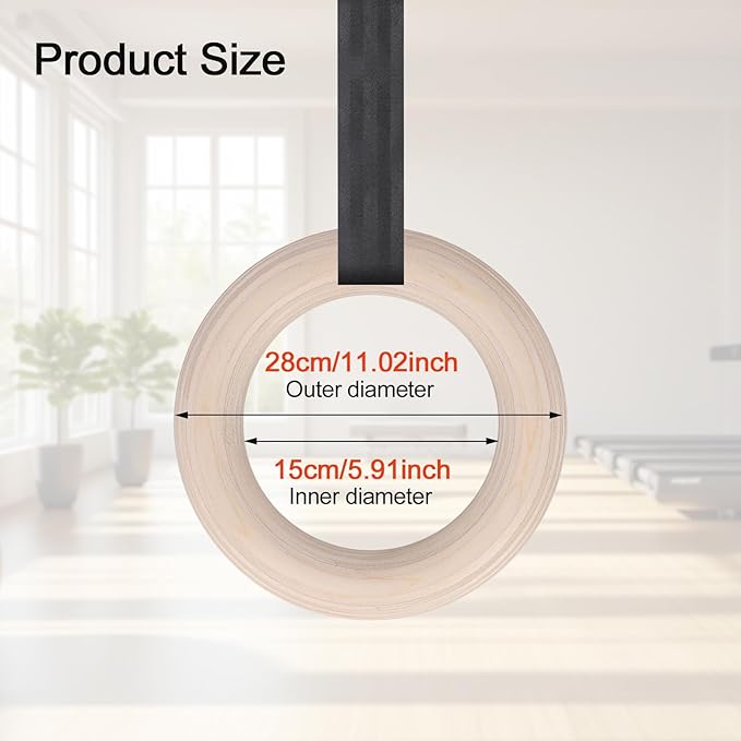 2Pcs Gymnastics Rings Wooden Gym Ring 1500Lbs, Non-Slip Gymnastics Ring, Pull Up Workout Rings, Wood Gymnastics Ring GYM Ring For Kids, Adult, Home, Gym, Exercise, Training (28mm 15cM)