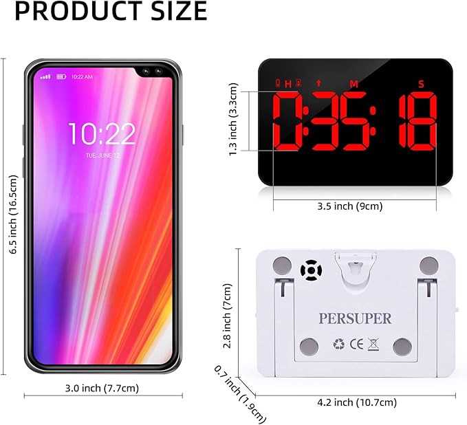 PERSUPER Kitchen Digital Timer, Count Down Up, Rechargeable, Vibration Mode Adjustable Volume and Brightness LED Display, Time Management Cook, Desk, Kids Adults Study Teaching, Kitchen Gadgets RGB