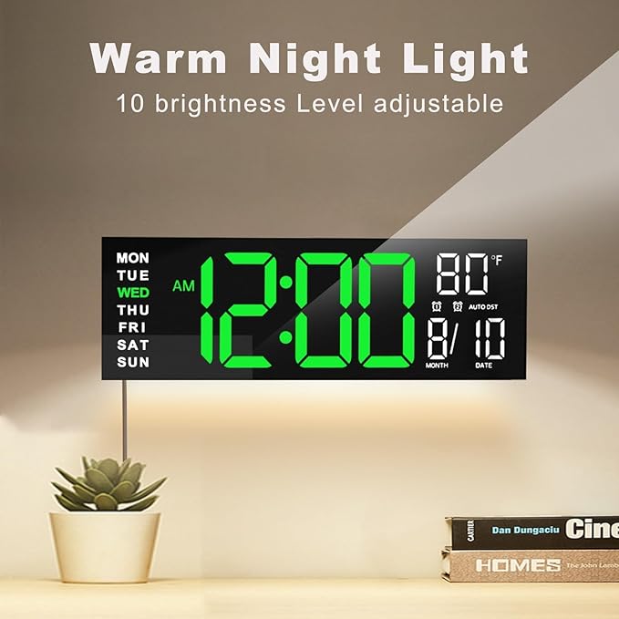 JALL 16" Large Digital Wall Mount Clock, Count Down Timer, Alarm, Big LED, RGB Color, DST, Temperature for Living Room Classroom Desk, Xmas, Birthday Gift, for Senior Mom Dad (Green White, 16 inches)