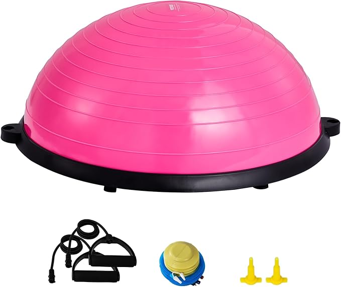 VEVOR Half Exercise Ball Trainer, 23/26 inch Balance Ball Trainer, 1500lbs Capacity Stability Ball, Yoga Ball with Resistance Bands & Foot Pump, Strength Fitness Ball for Home Gym Full Body Workout
