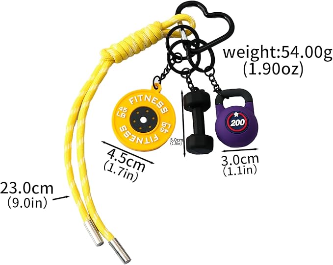 Gym Dumbbell Barbell Kettlebell Keychain - Cute Bag Purse Charms Accessories - Fitness Gift for Women Men