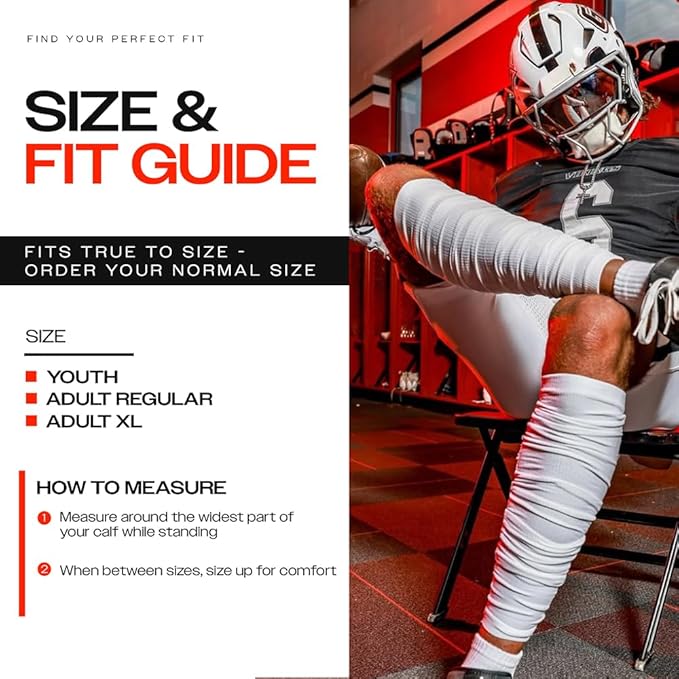 KUTFTBL Pre-Scrunched Football Leg Sleeves with Built-In Hidden Elastic Bands Performance Fabric Above or Below the Knee